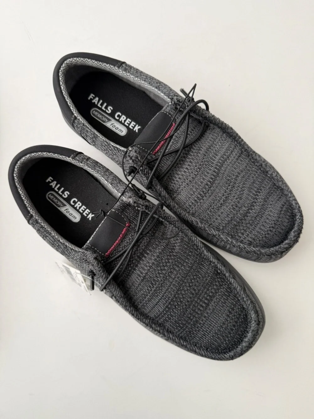 FALLS CREEK $45 Mens 9 Black Gray Enzo Slip On Casual Memory Foam Shoes Box#18